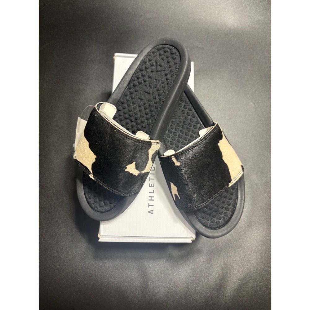 APL NEW Women's Iconic Slides Calf Hair, Black/White Size 6 MSRP $170